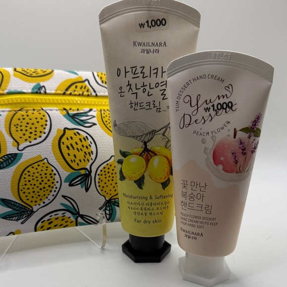 K-Beauty Bundle: Kwailnara Peach & Shea Hand Creams + Ipsy Lemon Pouch - Picture 2 of 2